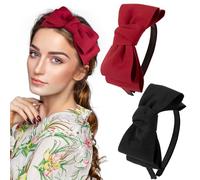 2Pcs Bow Tie Knotted Hair Bands, Retro Cotton Wide Headwrap with Bows Headband