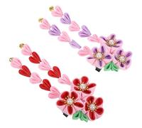 2pcs Boy Girl Tassel Hairpin in Cloth for Thick Hair Ponytail | Chinese Style Floral Clip, Decorative Tassel Effect, Stage Shows and On-the-go Styling