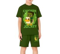 2pcs Boys' Chicken Jockey T-Shirts Set Ages 5-6 Fun Summer Top & Shorts