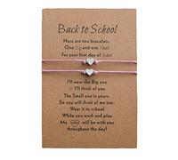2PCS Bracelet Back To School Gift Bracelet Plus Card Back To School Gifts Mother Daughter Bracelet Set For 2 First Day Of School Bracelet Mommy And Me Bracelets For Mother Pearl Hoops (Pink, One Size)