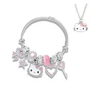 2PCS Bracelet Set Gift, Adjustable Stainless Steel Silver Charm Bracelet and Necklace, The Gift for Kids, Girlfriends, Best Friends, or Sisters., M, Stainless Steel, no gemstone