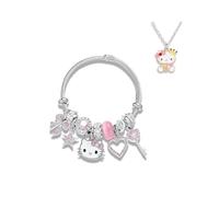 2PCS Bracelet Set Gift, Adjustable Stainless Steel Silver Charm Bracelet and Necklace, The Gift for Kids, Girlfriends, Best Friends, or Sisters., M, Stainless Steel, No Gemstone