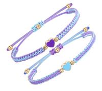 2Pcs Bracelet Women Friendship,Bracelet Couples Friend,Friendship Bracel-et,Couple Handmade Cord Bracel-et,Heart Best Friends Br-acelet,String Adjustable Long Distance Matching Brac-elets,Blue&Purple