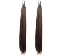 2Pcs Braided Ponytail Extension with Hair Tie 28 Inch Long Braided Ponytail Extension Natural Soft Synthetic Hair Pieces Dark Brown