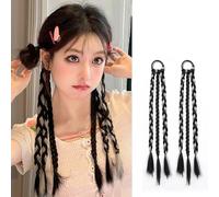 2Pcs Braided Ponytail Extensions with Hair Ties Soft Synthetic Hair Pieces for Women Girls Daily Wear 15.8 Inch Suitable for parties, birthdays, weddings (Grey)