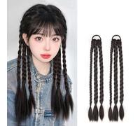 2Pcs Braided Ponytail Extensions with Hair Ties Soft Synthetic Hair Pieces for Women Girls Daily Wear 15.8 Inch Suitable for parties, birthdays, weddings (Dark brown)