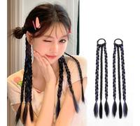 2Pcs Braided Ponytail Extensions with Hair Ties Soft Synthetic Hair Pieces for Women Girls Daily Wear 15.8 Inch Suitable for parties, birthdays, weddings (Blue)