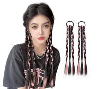 2Pcs Braided Ponytail Extensions with Hair Ties Soft Synthetic Hair Pieces for Women Girls Daily Wear 15.8 Inch Suitable for parties, birthdays, weddings (Pink)