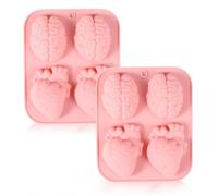 2pcs Brain Heart Molds, Silicone 3D Realistic Halloween Brain Heart Baking Molds Halloween Organ Shapes Baking Moulds Tools for Candy Cake Chocolate Jelly Pudding