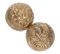 2pcs Brass Hand Exercise Balls 500g Vintage Finger Strengthener | Dragon Phoenix Pattern, Smooth round Finish, Golden Tone, Office and Home Use, Grip Training