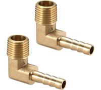 2Pcs Brass Hose Barbed Elbow Fitting 90 Degree Elbow 1/4" Hose Barb to 1/4" NPT Male Pipe Water/Fuel/Air Barbed Hose Fittings