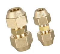 2Pcs Brass Pipe Fitting Connector Coupler 3/8Inch and 1/4Inch Copper Pipe Butt Joint Double Nipple Easy Tightening Copper Butt Joint