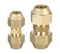 2Pcs Brass Pipe Fitting Connector None Welding Extension Joint 3/8Inch and 1/4Inch Double Nipple with Strong Sealing Brass Fitting Connector Coupler