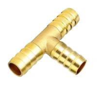 2Pcs Brass Tee Barb Fittings with 6Pcs Clamps 3 Way Union Intersection Hose Connector Adapter for Air Water Gas Oil(10mm)