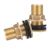 2pcs Brass Water Tank Connector with 1/2 Inch Male Thread | 3/8 Inch Female Thread, 28mm Flats, Seal Ring and Gasket, for Barrels and Garden Irrigation