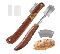 2Pcs Bread Lame Tool Knife Sourdough Scoring with 10 Pcs Replaceable Blades Wooden Handle Slashing
