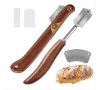 2Pcs Bread Lame Tool Knife Sourdough Scoring with 10 Pcs Replaceable Blades Wooden Handle Slashing