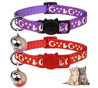 2PCS Breakaway Cat Collars with Bell Cute Kitty Glow in The Dark Adjustable Kitten Collars(Red&Purple)