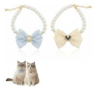 2Pcs Breakaway Cat Collars with Pearls & Bow Tie Adjustable Kitten Necklace with Heart Rhinestone Fashion Jewelry for Indoor Cats and Small Dogs (S (4-7lbs))