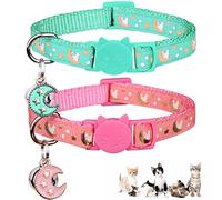 2Pcs Breakaway Cats Collars Cat Collars for Boy & Girl Cats Adjustable Kitten Collars with Bell,Pink+Teal