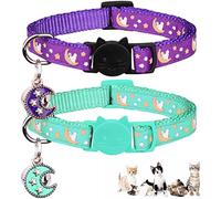 2Pcs Breakaway Cats Collars Cat Collars for Boy & Girl Cats Adjustable Kitten Collars with Bell,Purple+Teal
