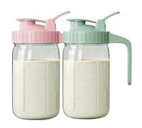 2Pcs Breast Milk Storage Bottles 32oz Leakproof Breast Milk Pitcher with Handle & Scale Dishwahsher Safe Glass Breastmilk Storage Bottles for Fridge