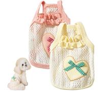 2PCS Breathable Cotton Dog Shirt with Heart and Bow Decoration, Pet Shirt for Small Dog and Cat, Puppy Clothes for Chihuahuas, Dachshunds and Yorkies, Summer Pet Outfit for Girls(2PCS A,L)