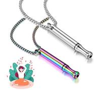 2pcs Breathing Necklace, Anxiety Necklace, Portable Stainless Steel Whistle Necklaces, Mindful Breathing Meditation Necklaces, Anxiety Gift for Women Men (Color and Sliver)