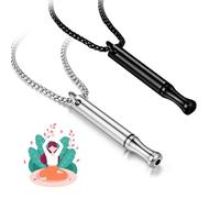 2pcs Breathing Necklace, Anxiety Necklace, Portable Stainless Steel Whistle Necklaces, Mindful Breathing Meditation Necklaces, Anxiety Gift for Women Men (Silver & Black)