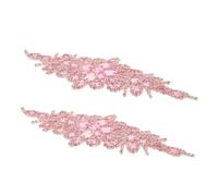 2pcs Bridal Belt Trim Floral Rhinestone Applique for Wedding Dresses | 3d Beaded Flower Detail, Hand Stitched Polyester Finish, Pink Accent, for Photo Sessions and DIY Fixes