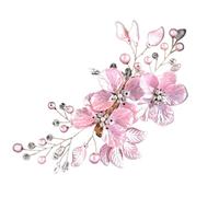 2pcs Bridal Headdress Crystal Pearl Flower Hair Clips Elegant Headwear For Women Jewels For Wedding Accessories For Womens(Bright Pink)