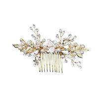 2pcs Bridal Headdress Wedding Pearl Flower Hairpin Side Comb Golden Leaf Shaped Alloy Tiaras Insert For Bride Headwear For Womens(Gold style C)