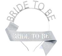 2PCS Bridal Rhinestone Crown Headband and Be Sash,Metal Brides Headband,Bride Hat Style with Sparkling Crystals - Elegant Bridal Accessories for Wedding, Hen Party and Bachelorette Gift (Silver)