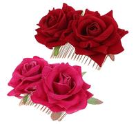 2pcs Bridal Rose Flower Hair Comb Fabric Metal Side Comb