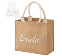 2Pcs Bride Gifts Sets, Bride Jute Tote Bag & Spa Slippers, Hen Party Accessories Bridal Shower Thoughtful Gifts Shoulder Bag, Reusable Hen Party Bags for Wedding Day Engagement Shopping Beach Holiday