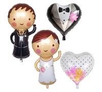 2Pcs Bride & Groom Balloons With Heart Balloons - Elegant Foil Wedding Decoration For Weddings & Anniversaries