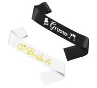 2PCS Bride Groom Wedding Party Sash Wedding Gifts for Bride Groom Engagement Gifts for Couples Best Friends Family Bachelor Party Decorations Sashes Bridal Shower Gift for Her Him Future Mrs Mr Gift