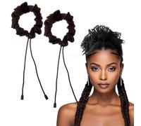 2Pcs Brown Adjustable Elastic Hair Ties for black women, satin hair scrunchies for braids Thick Curly Hairstyles Afro Puffs Ponytails Locs Pineapples