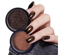 2Pcs Brown Apple Gold Chrome Nail Powder Black Coffee Nail Glitter Dust for Gel Polish Glazed Chocolate Metallic Mirror Effect Holographic Acrylic Pigment Winter Nails Art Design Decorations