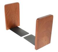 2pcs Brown Wooden Bookends with Aluminum Alloy Clip for Books