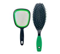 2PCS Brush & Mirror Set - Detangling Hair Brush with Compact Travel Mirror | Portable, Lightweight, Perfect for Wet & Dry Hair | Kids & Adults | Smooth, Tangle-Free, On-the-Go Haircare Kit (Green)