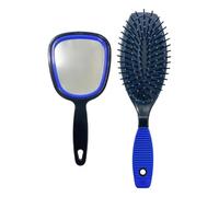 2PCS Brush & Mirror Set - Detangling Hair Brush with Compact Travel Mirror | Portable, Lightweight, Perfect for Wet & Dry Hair | Kids & Adults | Smooth, Tangle-Free, On-the-Go Haircare Kit (Blue)