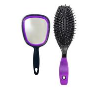 2PCS Brush & Mirror Set - Detangling Hair Brush with Compact Travel Mirror | Portable, Lightweight, Perfect for Wet & Dry Hair | Kids & Adults | Smooth, Tangle-Free, On-the-Go Haircare Kit (Purple)