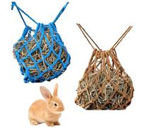 2Pcs Bunny hay Feeder Hanging Hay Bag Large Capacity with Hook for Rabbits Chinchillas Hamsters and Other Small Pets(Brown and Blue)