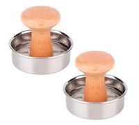 2pcs Burger Patty Maker Meat Press, Stainless Steel Meat Press Mold with Wood Handle, 2 in 1 Round Tray & Press Tool, Manual Pressure Meat Pie Burger Machine, 3.1inch Mini Burger Press