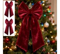 2PCS Burgundy Velvet Christmas Bows, 90x45cm Extra Large Red Velvet Bows Tree Topper For Home Door Garland Wedding Gift Party Holiday