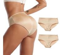 2pcs Butt Padded Panties, Mesh Breathability Womens Fake Buttock Briefs, Wave Patterned Cuffs Hip Enhancer Underwear- Beige||M