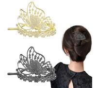 2PCS Butterfly Hair Barrettes for Women, Elegant Gold HairBun Claws Clip Metal Hair Clips with Rhinestone Bridesmaid Hair Styling Accessories for Wedding