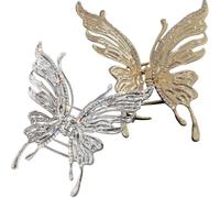 2pcs Butterfly Hair Claw Clips Crystal Alloy Design for Women | Keeps Hair out Face, Decorative Styling for Work, Face Washing, Long Sections and Buns Random Color
