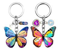 2Pcs Butterfly Keychain, Metal Keyring with Bible Verses, Pearls, Crosses and Hearts, Exquisite Bag Charm for Handbags & Backpacks, Butterfly Key Chain Gifts for Sisters, Daughters and Friends